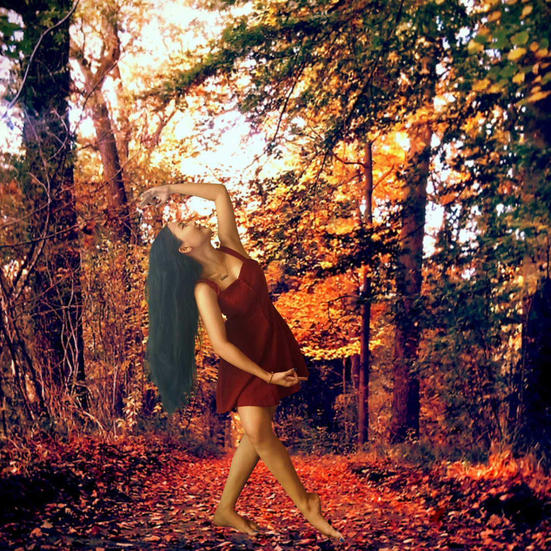 Kristin Natalis as Kitzu dancing in an autumn forest